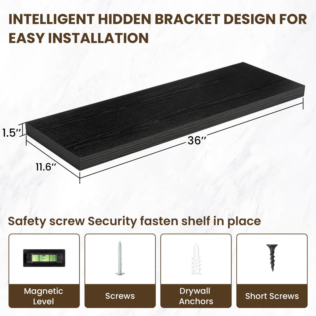 36 Inch Floating Shelves, 12 Inch Deep Floating Shelves for Wall, Floating Shelf with Invisible Brackets, Deep