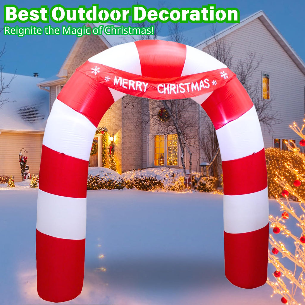 8FT Inflatable Candy Bar Arch Outdoor Decoration, Christmas Blow Up Yard Decorations, Built-in LED Lights Inflatables