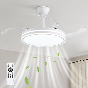 42 inch White Retractable Ceiling Fan With Light and Remote