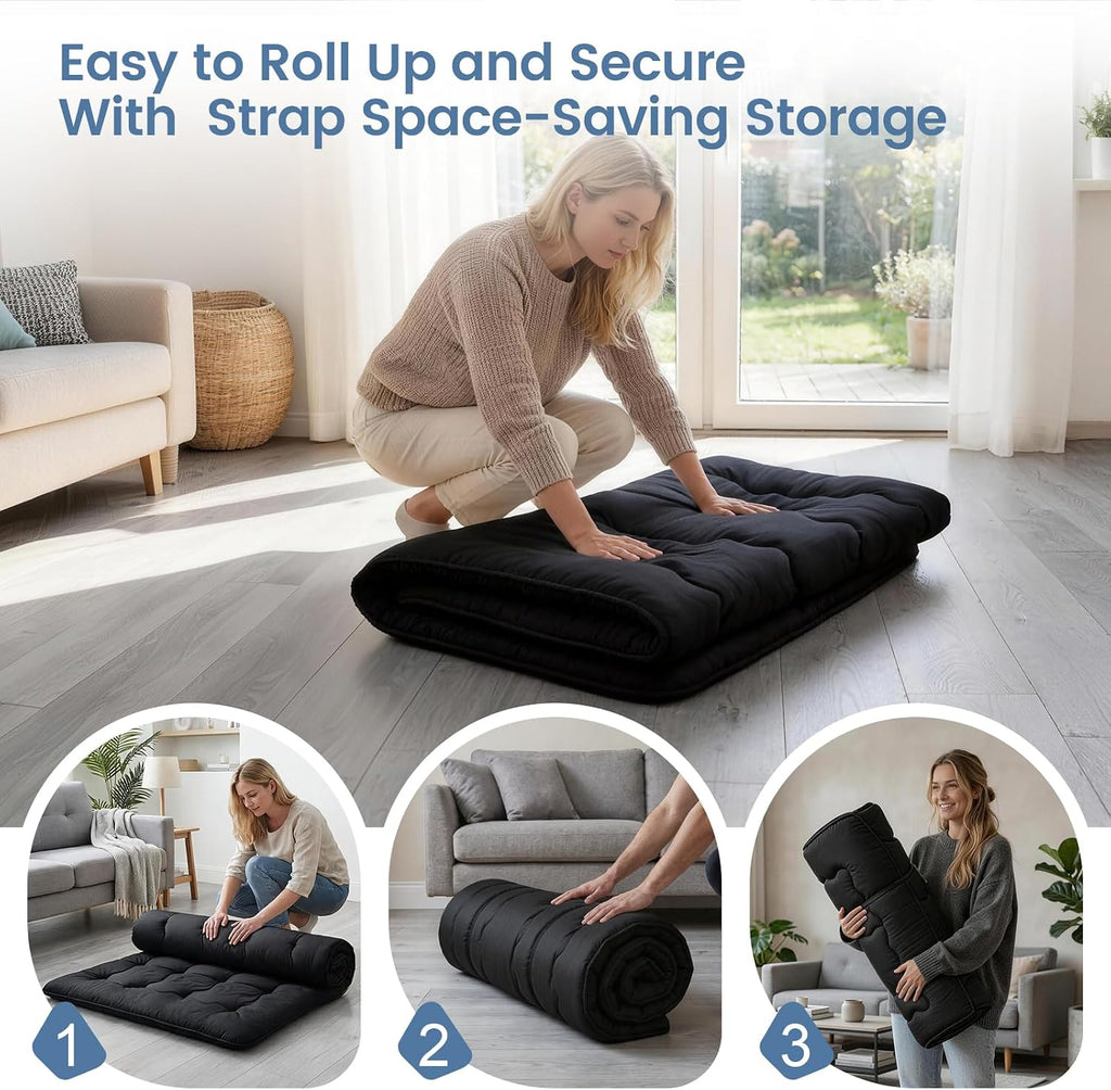 Japanese Futon Floor Mattress Foldable Mattress, Black