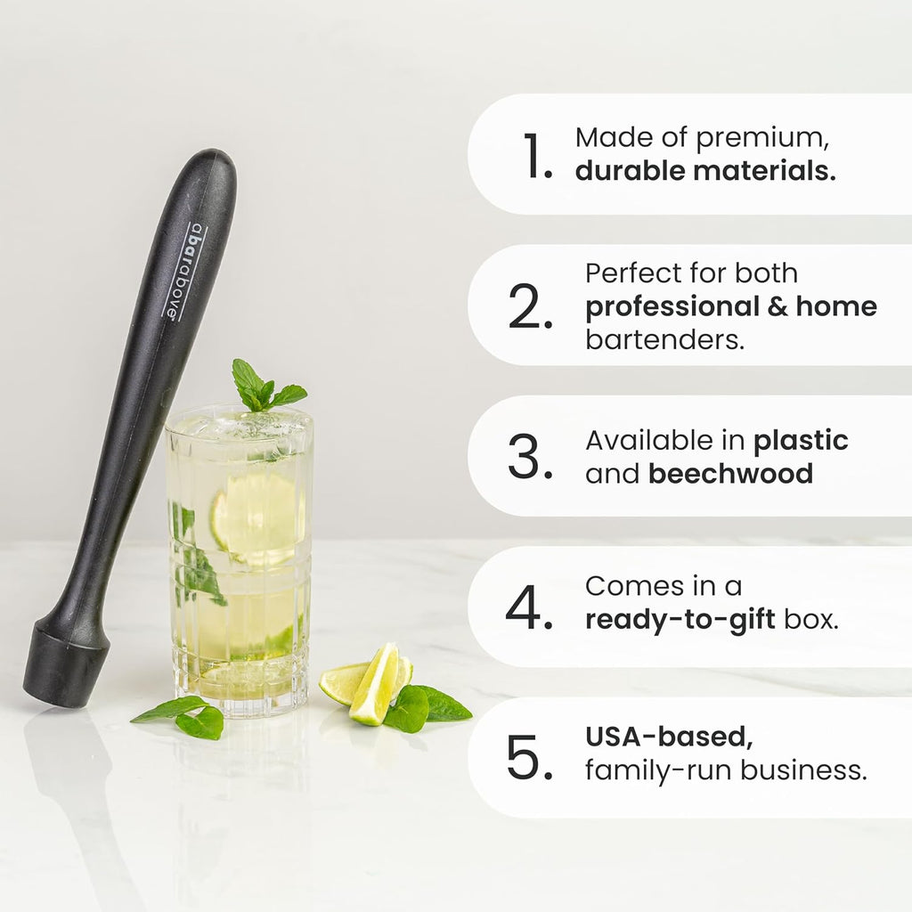 Plastic Muddler for Cocktails, 12 Inch Long Ergonomic Handle