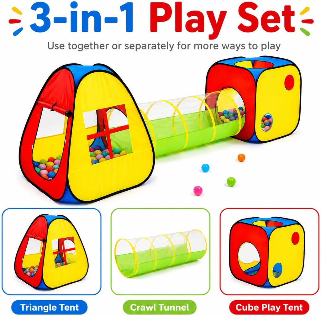 3 in 1 Pop Up Kids Play Tent with Ball Pit Indoor/Outdoor Playhouse