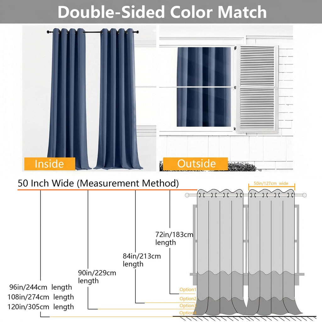 Denim Extra Long 10ft Curtains 120 Inches Long 2 Panels Set, Room Darkening Light Blocking Solid Thermal Insulated