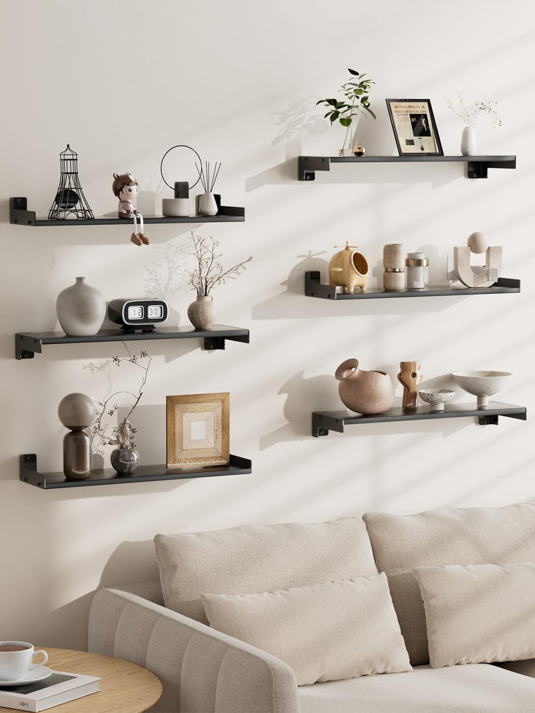 Floating Shelves for Wall, Shelves for Decor Storage, 6Pcs 16'', Black