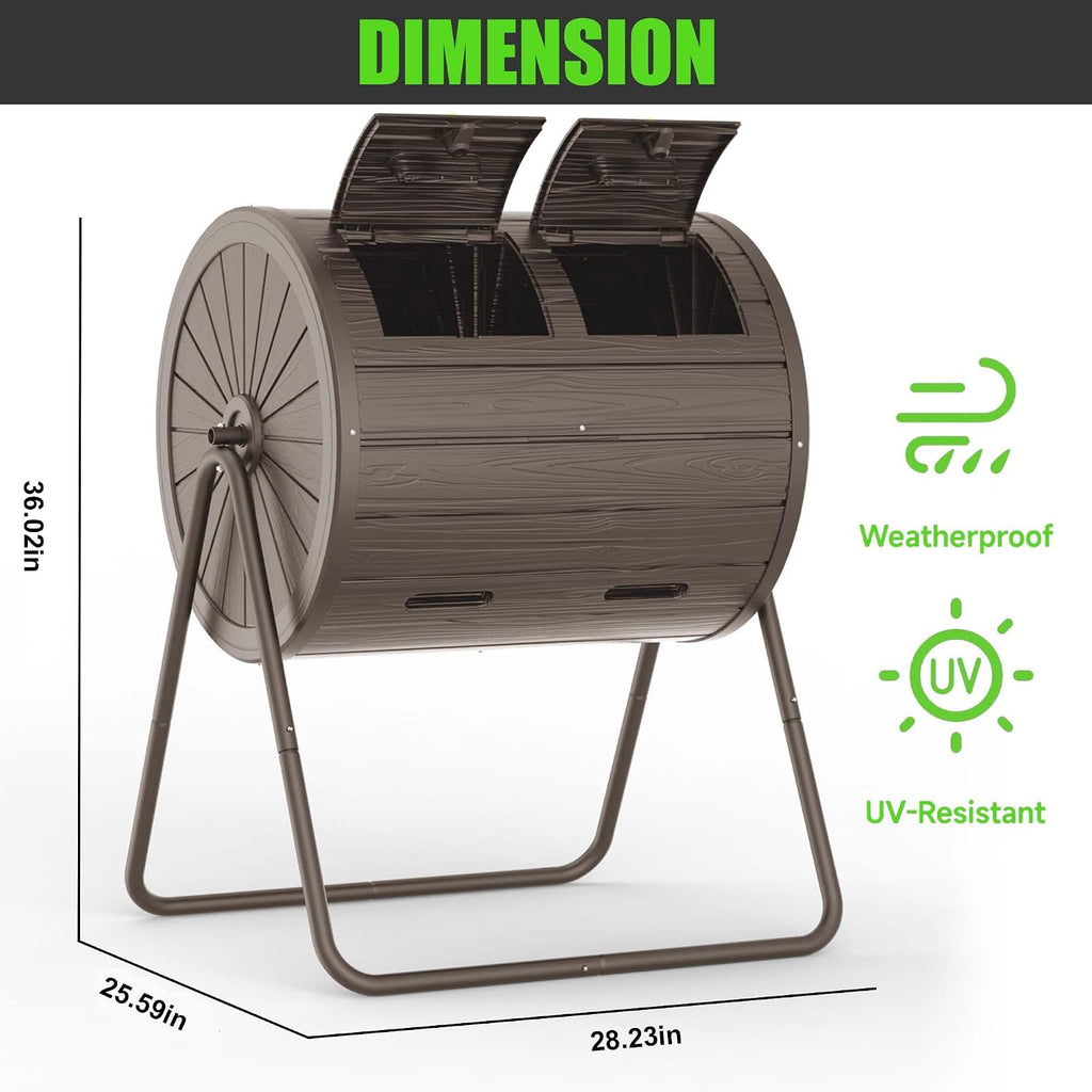 Dual Chamber Tumbling Composter, 43 Gallon Outdoor Tumbling Composter, Rotating Design with Renovate Doors and Steel