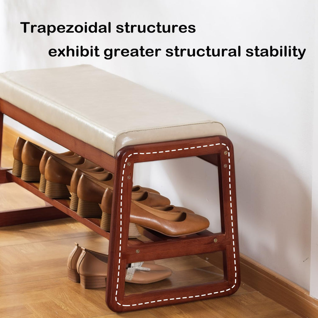 2-Tier Solid Wood Shoe Rack Bench, Beige, 39.4inches