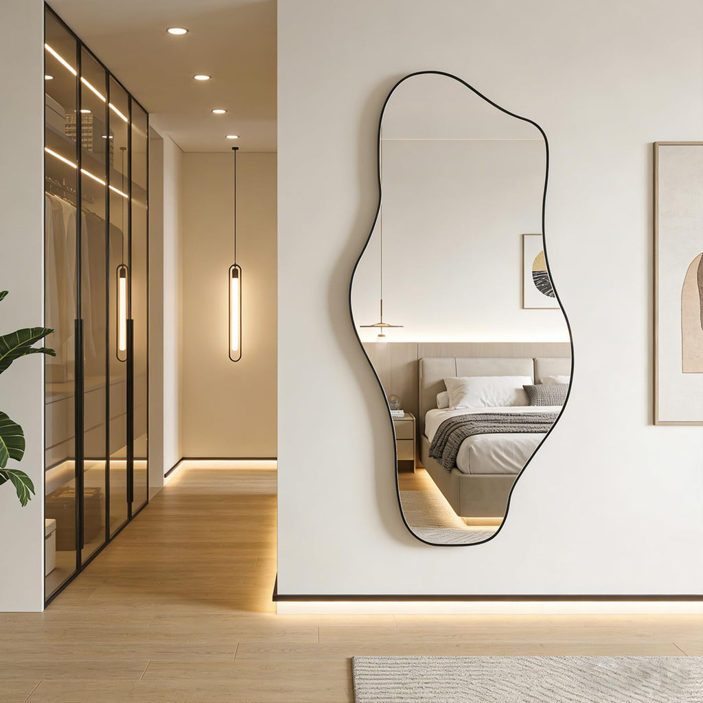 63"x30" Large Irregular Wall Mirror, Abstract Frameless Mirror