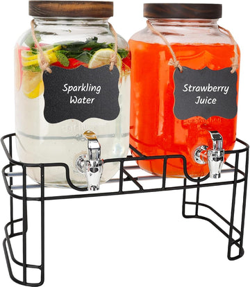 Gallon Beverage Dispenser With Wooden Lids - Set of 2