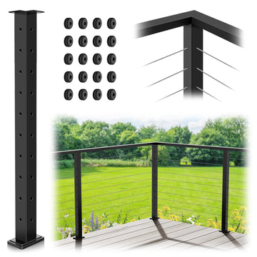 36" Cable Railing Corner Post, Fixed Top Mount 90° L-Drilled One Post Corner Solution, Stainless Steel T304