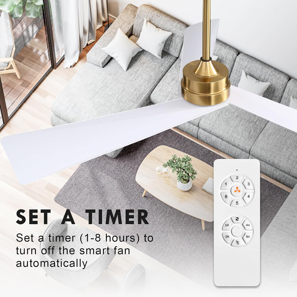 Inspired Adler Style 52" DC Ceiling Fan Without Light, 3 Sculpted ABS Blades, 6-Speed Remote - Brass and White
