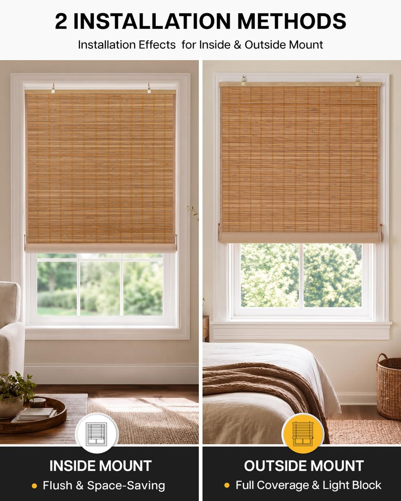 Blackout Bamboo Roller Shades, 36" x 72", Squirrel