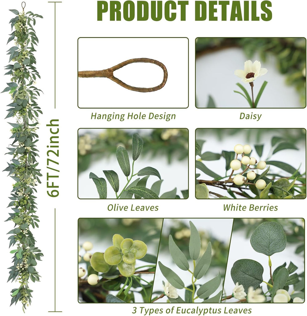 Eucalyptus Garland with Lights - 6 Ft Greenery Garland Spring/Summer