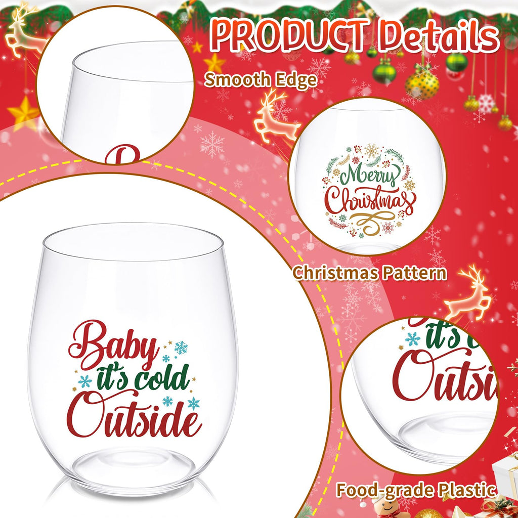 24 Pcs Christmas Plastic Stemless Wine Glasses 12oz Funny Cup Bulk