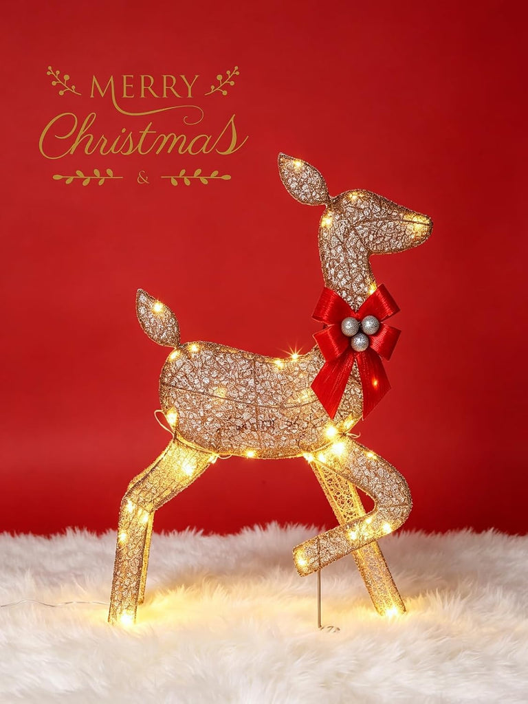 3 Piece 4FT 2D Lighted Christmas Deer with 175 LED Lights