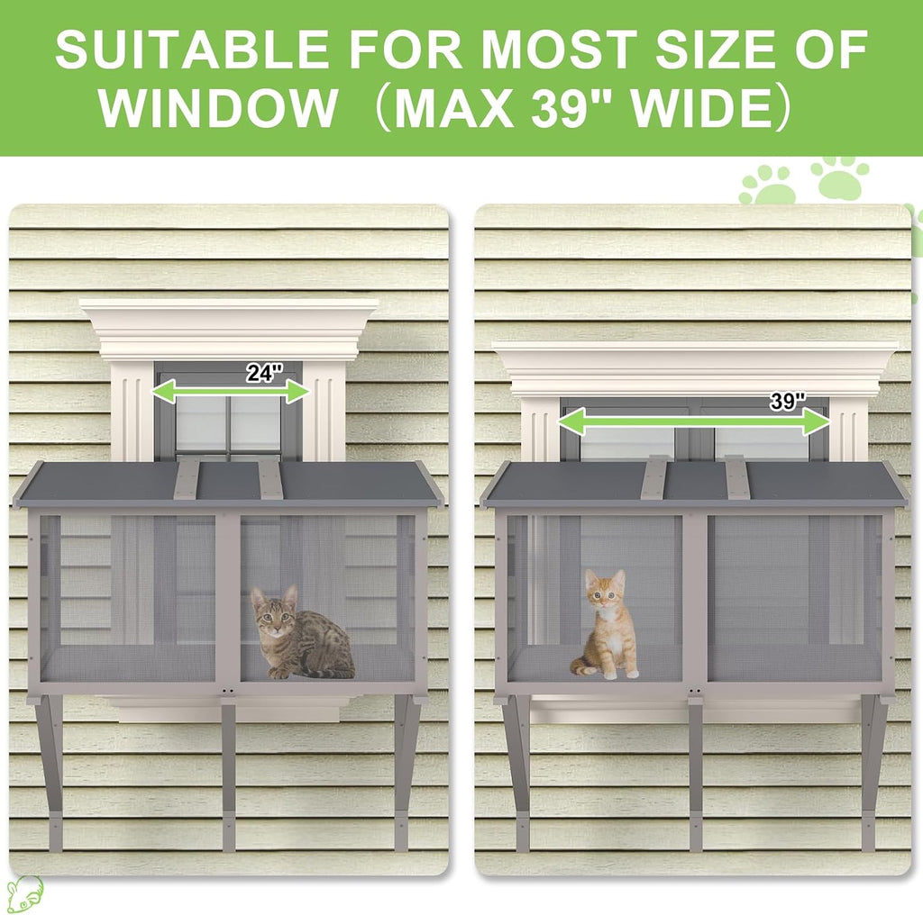 46.8" L Cat Window Box, Outdoor Enclosure for Indoor Cats, Wooden Window Catio for 1-3 Cats, Cat Wall-Mounted Perch