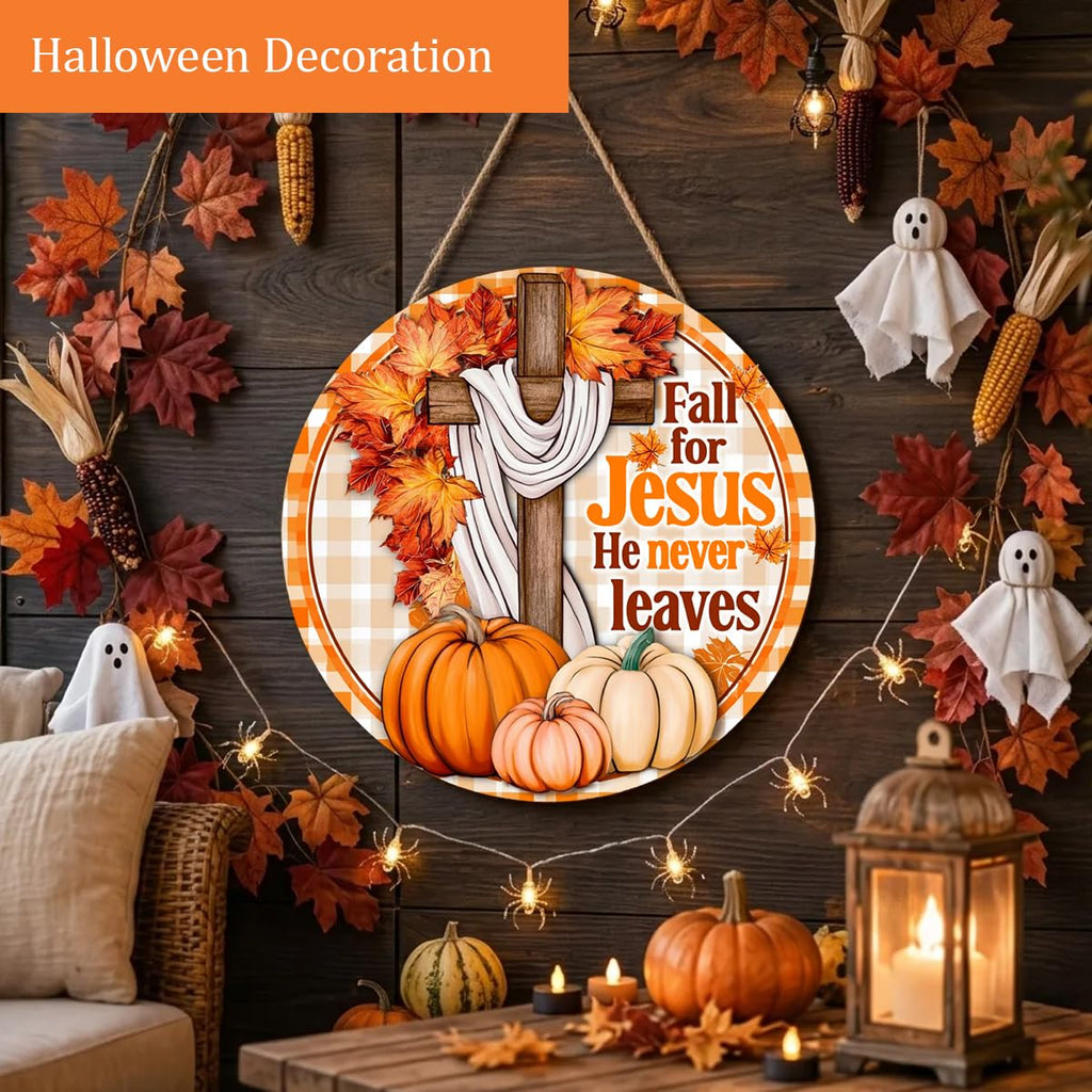 Fall for Jesus Decorations Door Sign, Fall Christian Pumpkin Sign