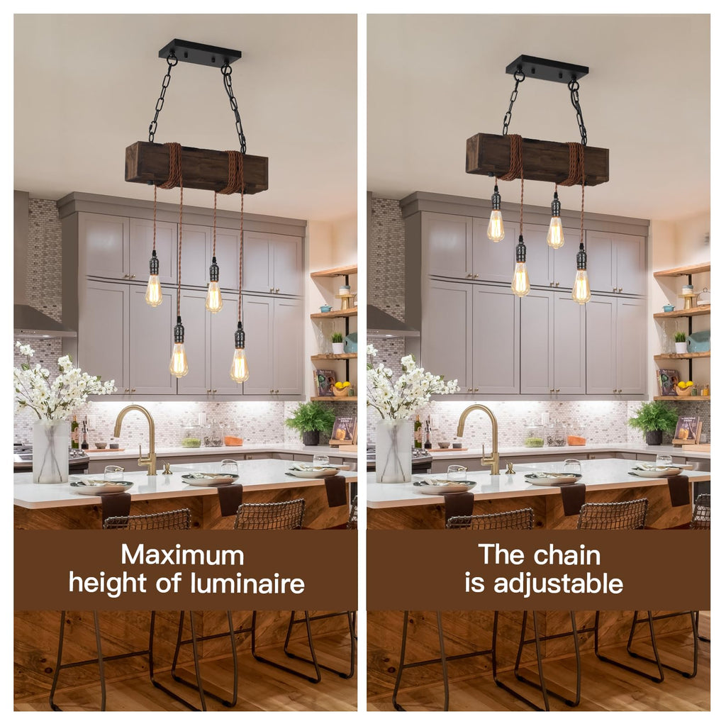 4-Light Rustic Chandelier, Farmhouse Kitchen Island Lighting
