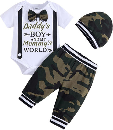 Boy Clothes Newborn Outfits Romper Pants Hat 3 Piece Set