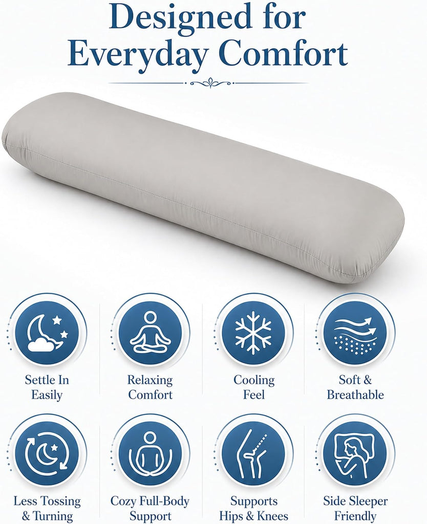 Weighted Body Pillow 6.5lbs Cooling Body Pillow (41" x 10") | Filled with Glass Beads Support for Deeper Sleep &