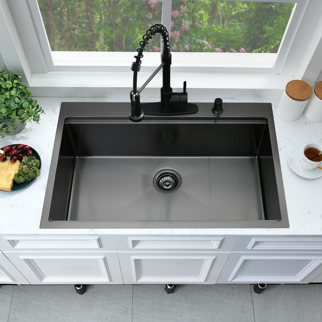 33x22 Black Drop In Workstation Stainless Steel Sink