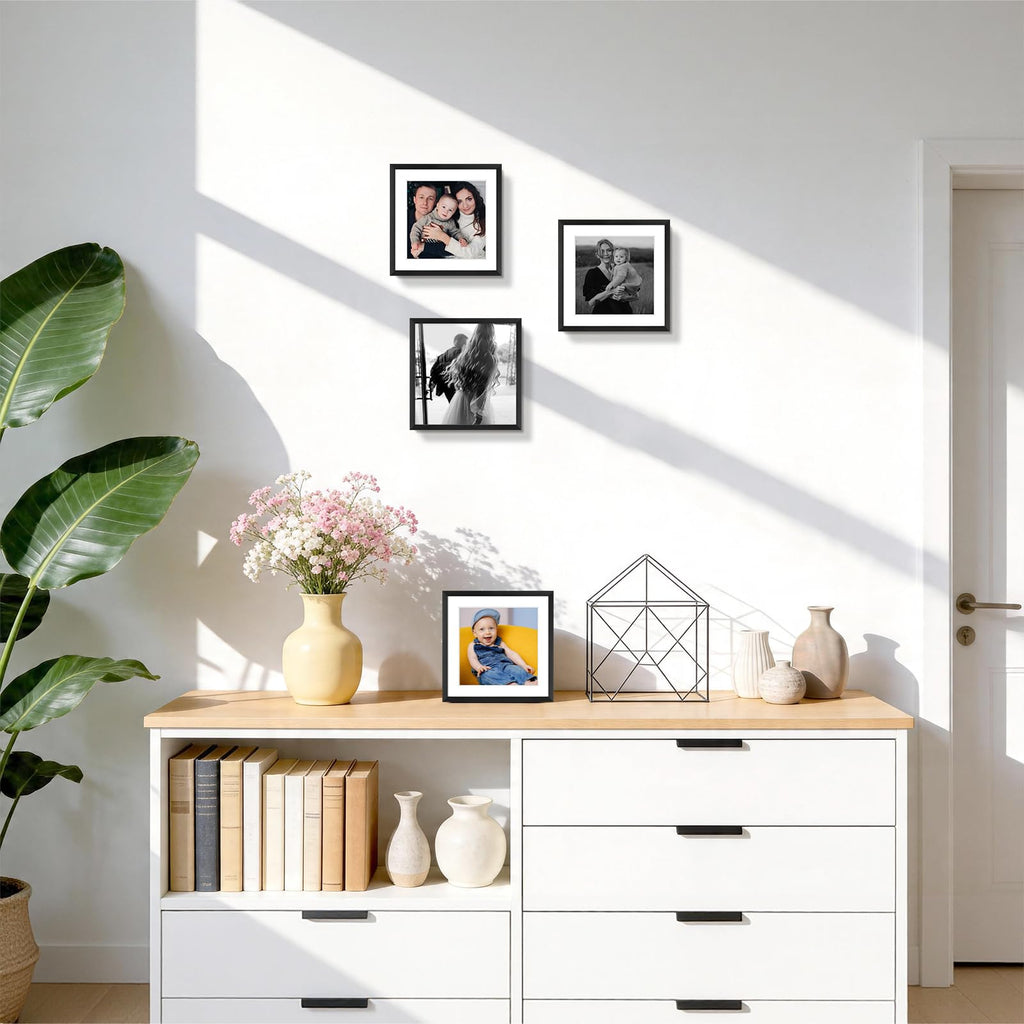 6x6 Black Aluminum Frame with White Mat, Real Glass