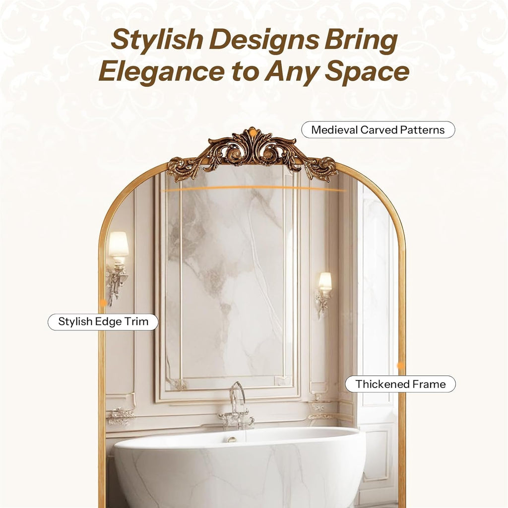 24x35 Inch Vintage Bathroom Medicine Cabinet Mirror Storage Gold | Easy Install Tempered Glass Mirror, Durable