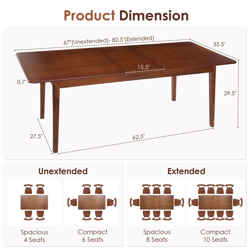 Extendable Dining Table for 4-8, 67"-82" Wood Dining Room Table with Self-Storing Butterfly Leaf, Modern Kitchen