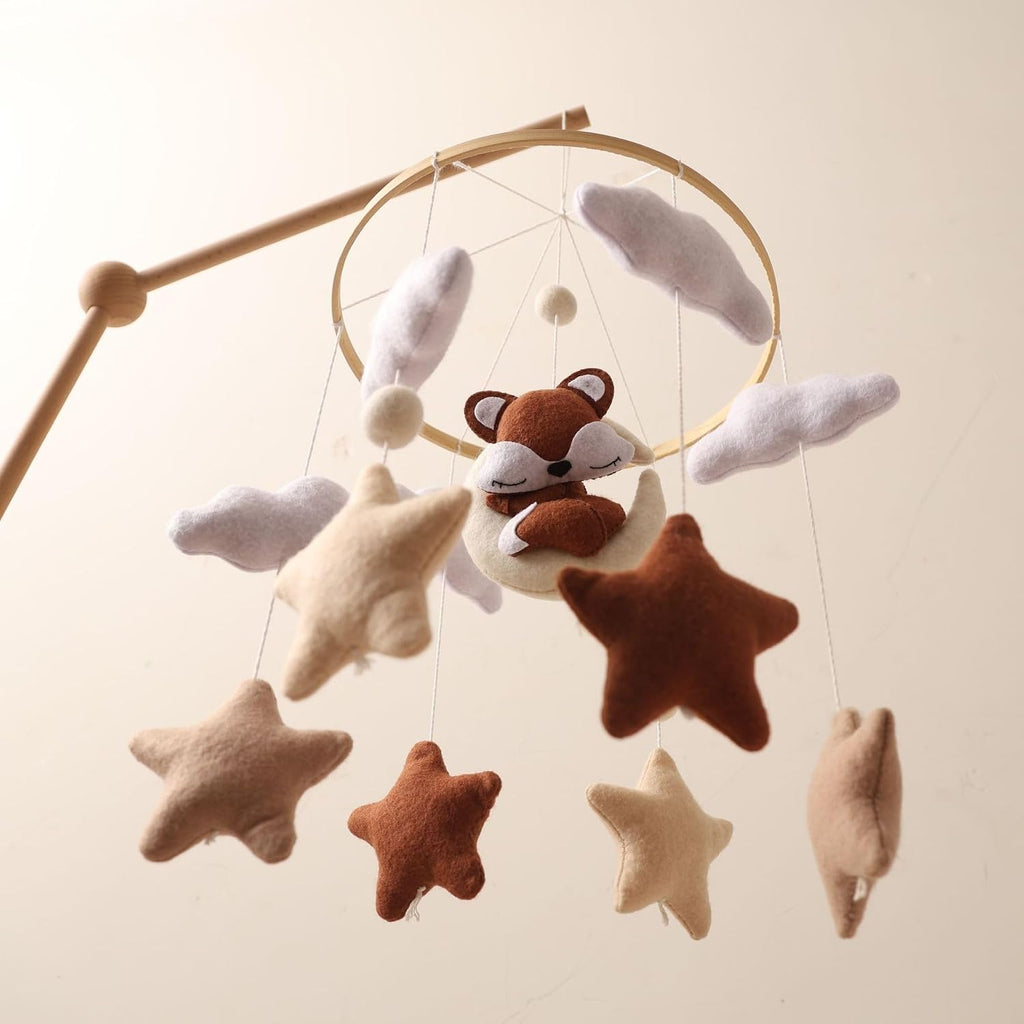 Cute Deer Star Moon Themed Baby Mobile for Crib,Animal Baby Crib Mobile for Bassinet, Felt Fox Nursery Ceiling