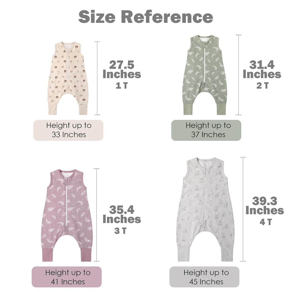 1.0 Tog 100% Organic Cotton Baby Sleeping Bag with Feet Toddler Sleep Sack with Legs Sleeveless Wearable Blanket(1.0