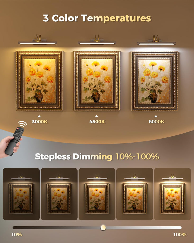 Picture Light,15.7′′ Wireless Battery Operated Rechargeable LED Wall Light with Remote,Dimmable Art Light