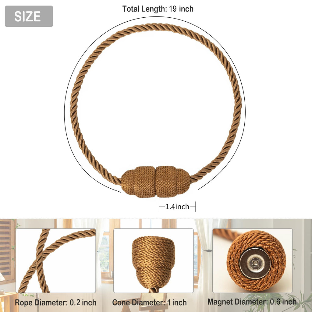 Magnetic Curtain Tiebacks Rope Curtain Tie Backs for Curtains 2 Pack Curtain Holders for Drapes Decorative Window