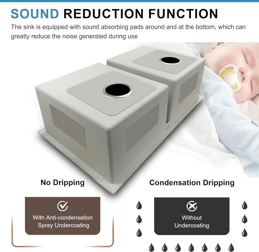32 Inch Undermount Workstation Handmade Double Bowl Kitchen Sink | 16 Gauge Thickness, 304 Stainless Steel, Brushed