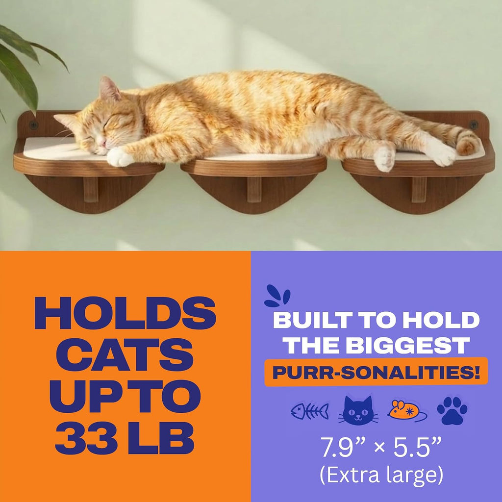 Cat Wall Shelves, Walnut Floating Cat Steps Set of 3