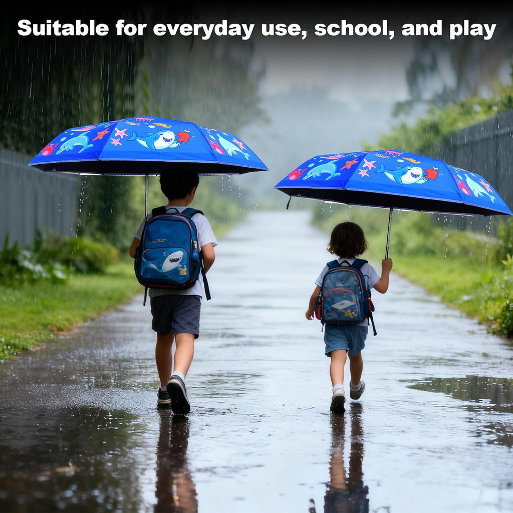 Kids Automatic Umbrella with Cartoon Print & Reflective Strip,easy One-Button Open Close, UPF 50+ Sun & Wind