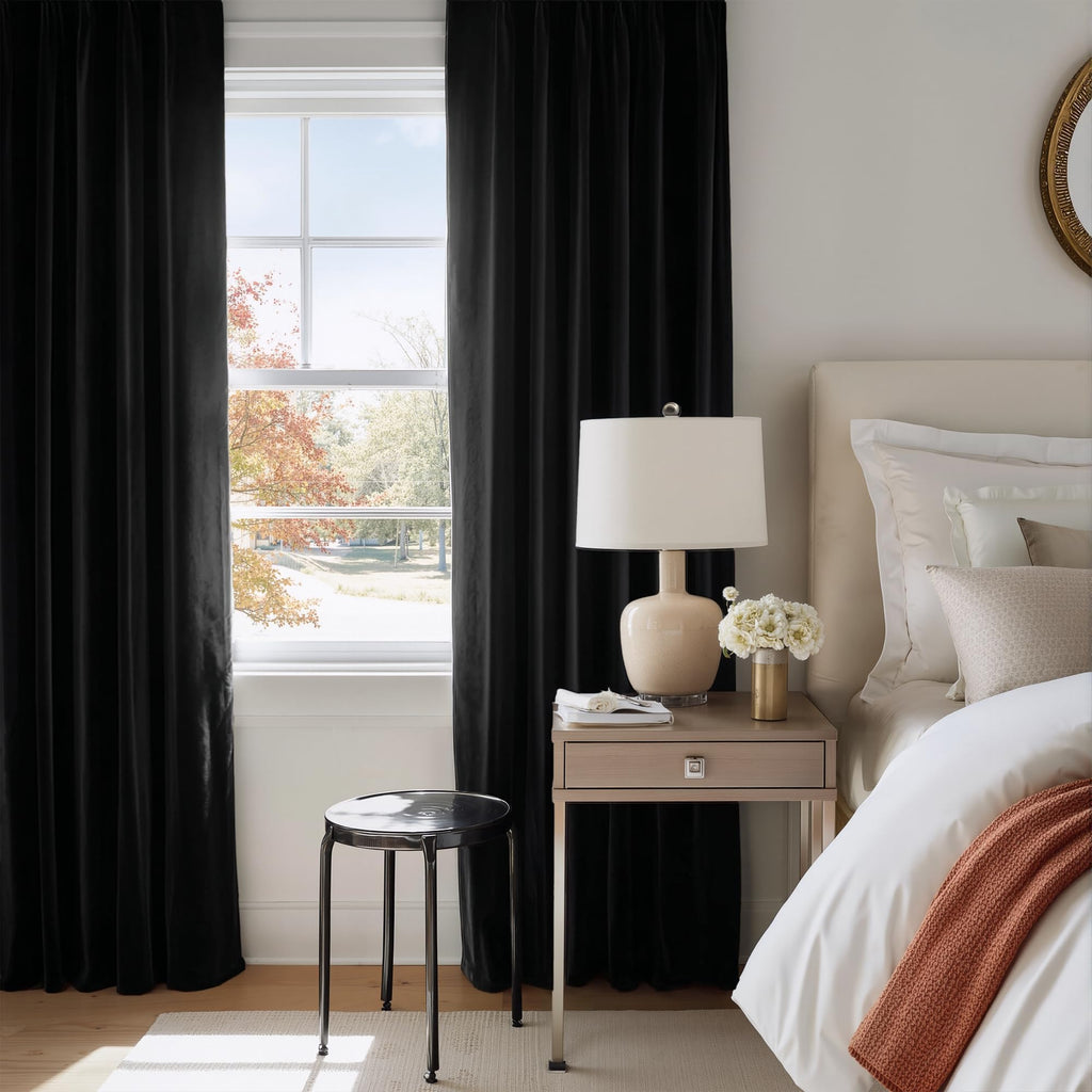 Black Velvet Blackout Curtains 96 inch Long 2 Panels