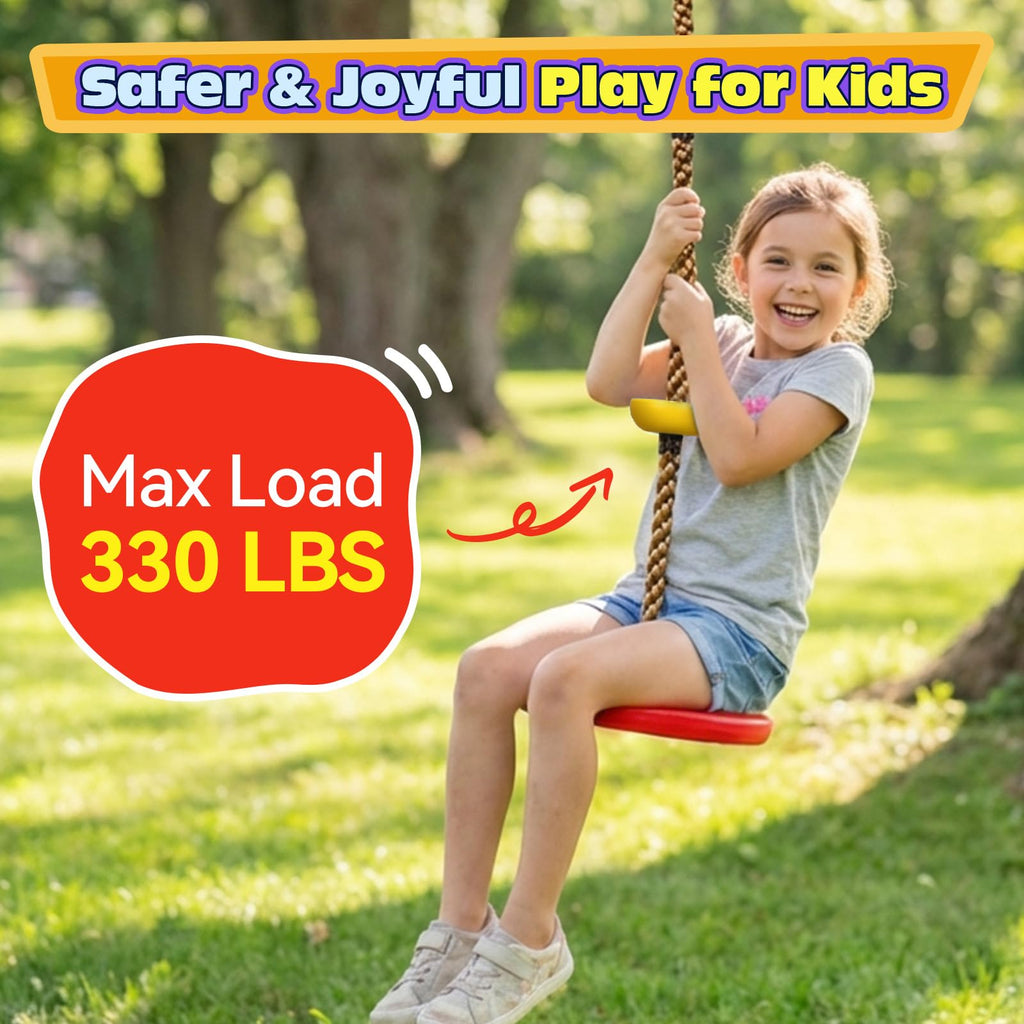 Tree Swing Kids Climbing Rope with Platforms Disc Swing, Red