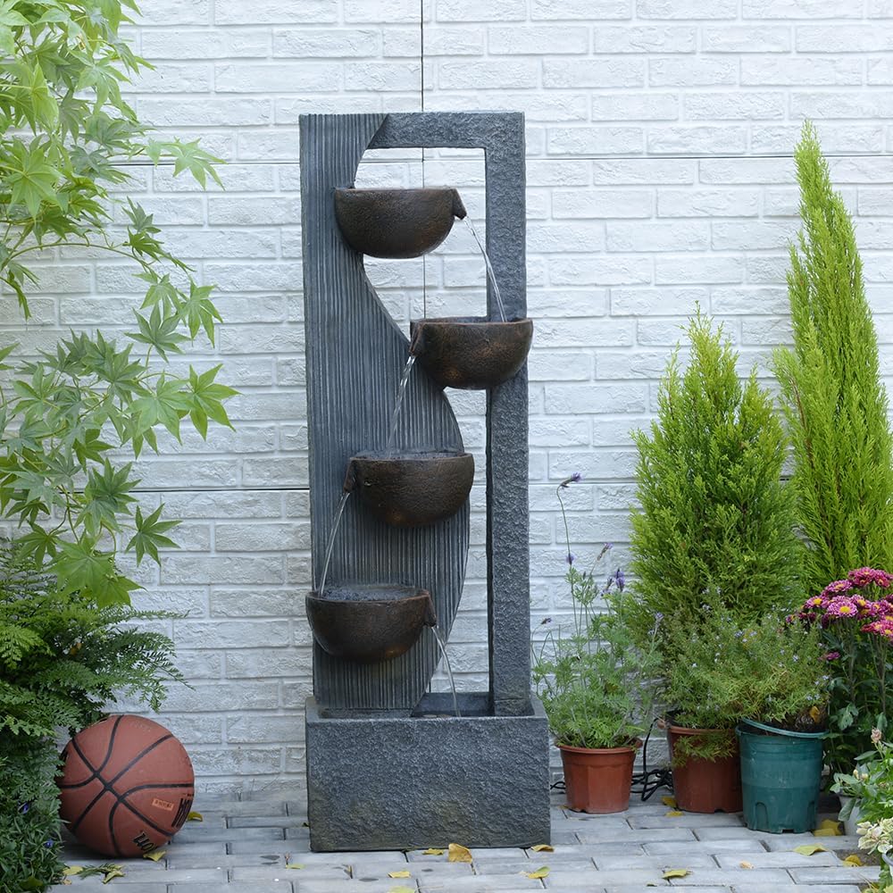 Landscape Bowl Water Fountain Outdoor - 49.2 Inches 5 Tired Modern Indoor Floor Standing Outdoors Fountains with