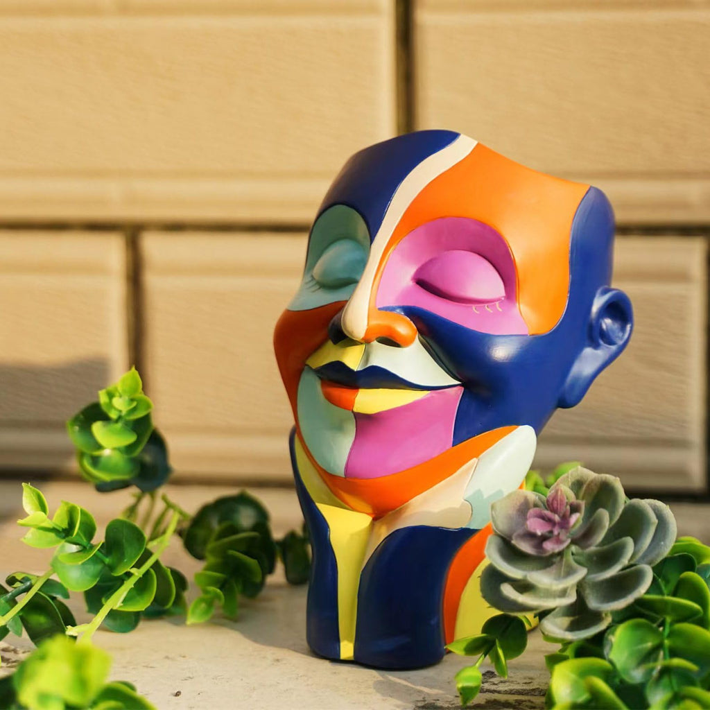 Rainbow Face Planters Pots Head, Funny Body Plant Pots for Decor, Resin Decorative Artistic Head Flower Pot, Hand