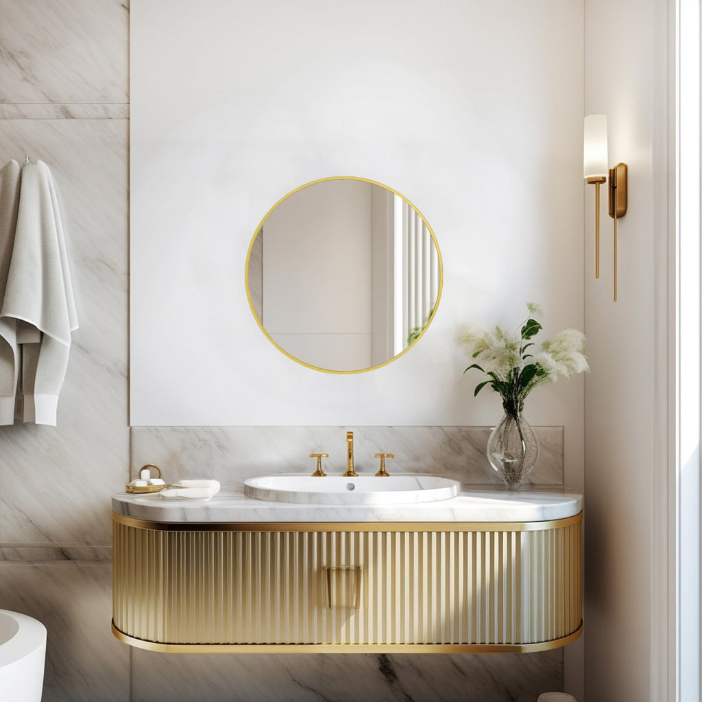 Small Round Mirror, 16 inch Gold Circle Mirror, Brushed Metal Frame