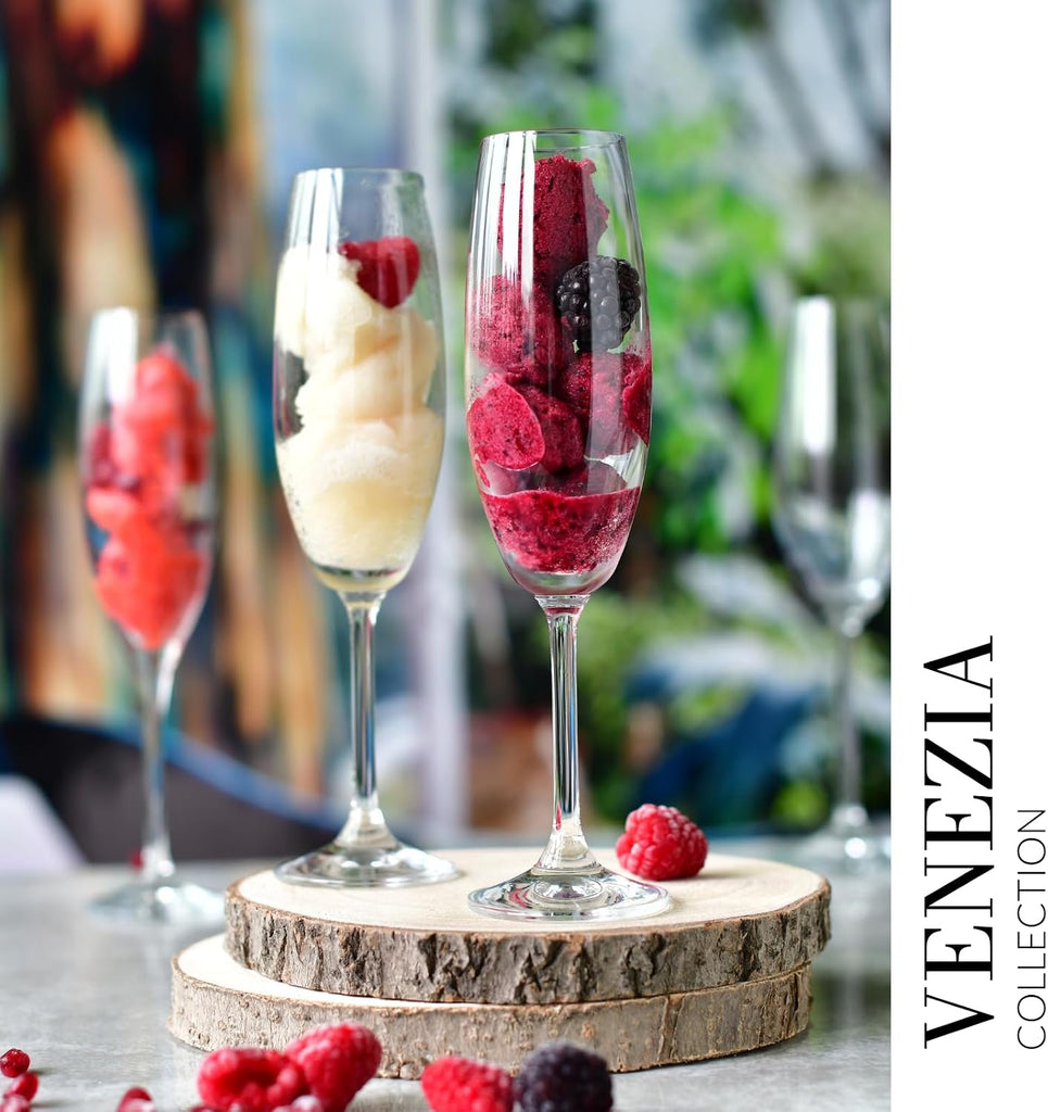 Crystal Champagne Flutes, Set of 6, 6.8 oz, Venezia Collection, Lead-Free Glass, Flutes for Prosecco, Sparkling Wine