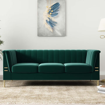 Emerald Green Couch Sofa, 83" Mid-Century Modern Tufted Chesterfield Sofa with Flared Arms and Removable Cushions