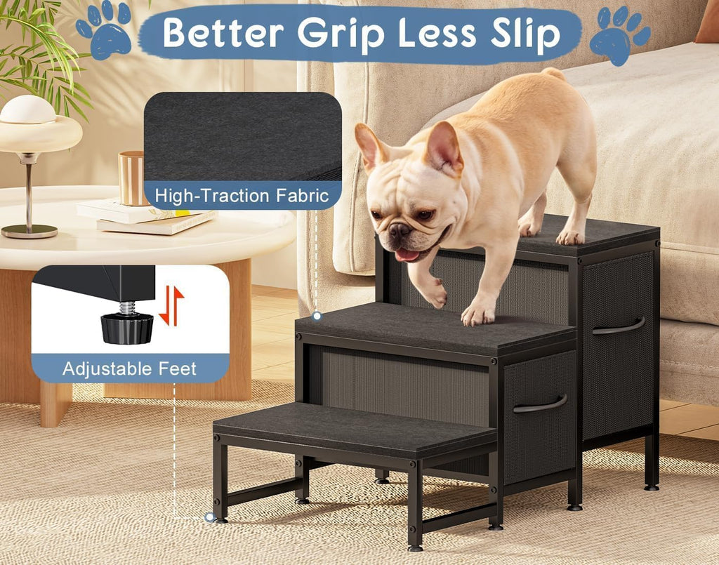 Dog Stairs for Bed, 3-Step Metal Dog Steps for Small &Medium Dogs