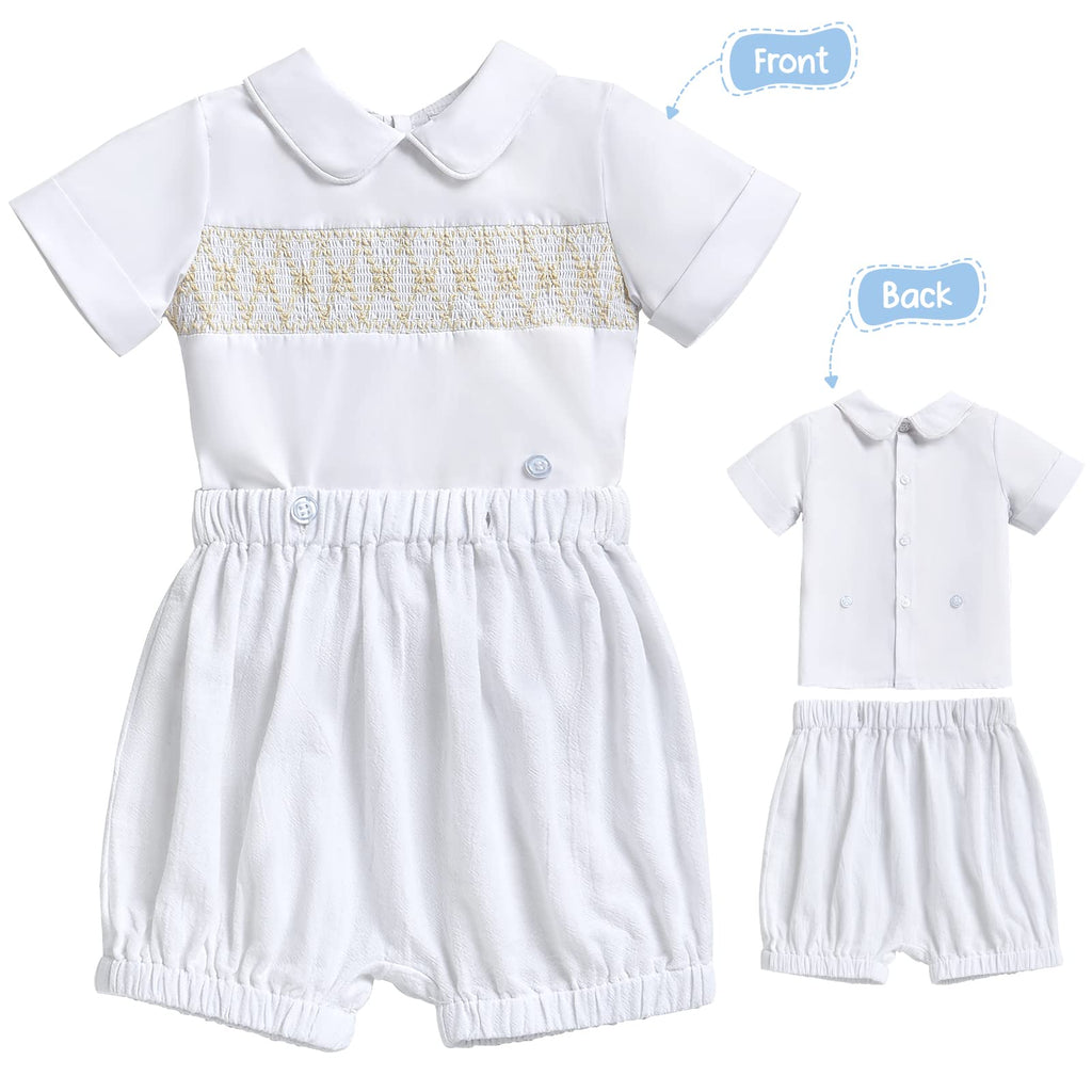 Baby Boy Smocked Outfit 2pc Back Button Baptism
