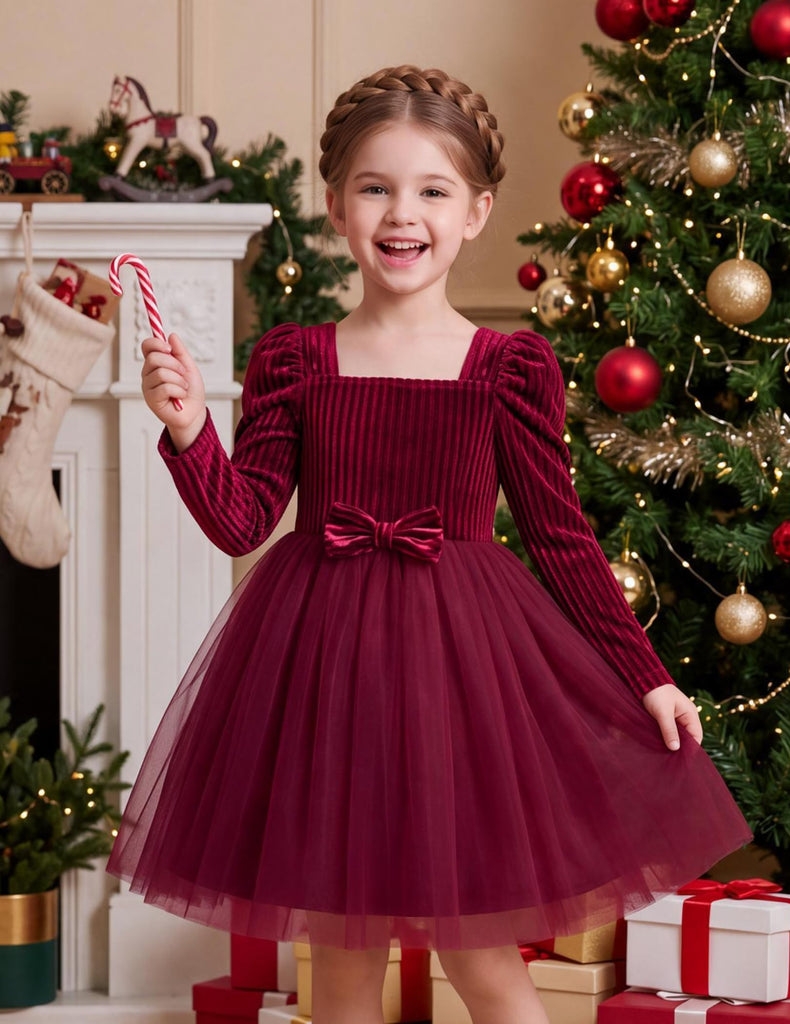 Toddler Christmas Dress Tutu Velvet Burgundy Princess Dresses