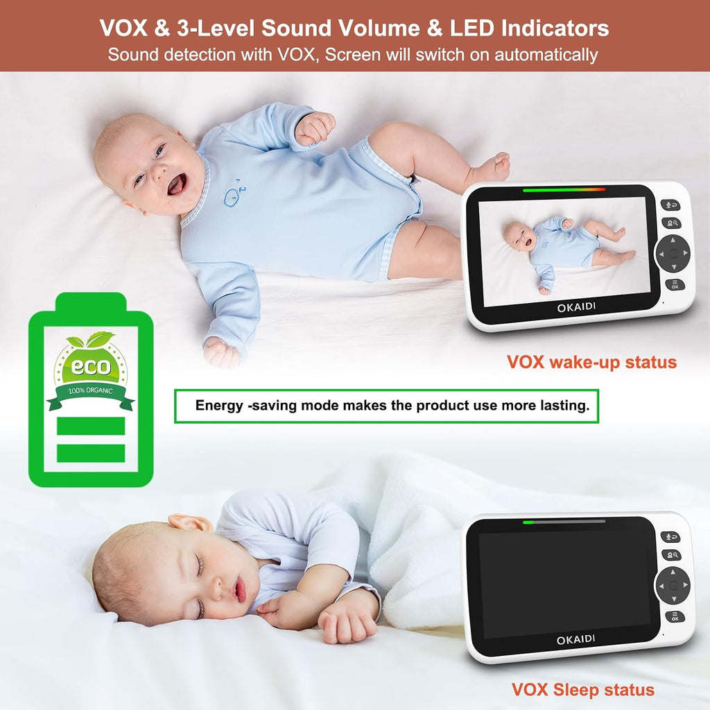 5" Screen Pan-Tilt-Zoom Video Baby Monitor with 2 Cameras No WiFi