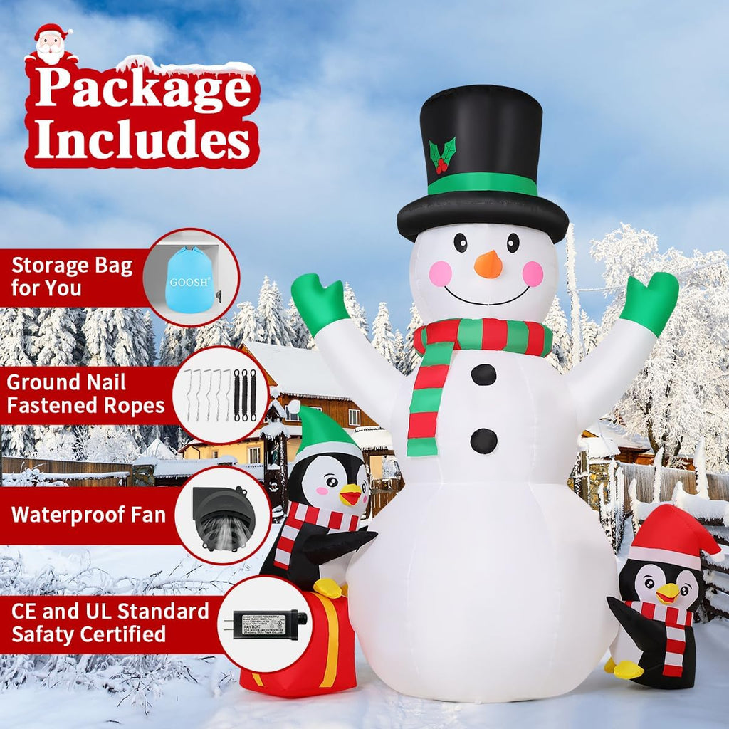 8.3 FT Christmas Inflatables Snowman Built-in Music Box & Rotating Colorful LED Lights, Christmas Inflatable Outdoor