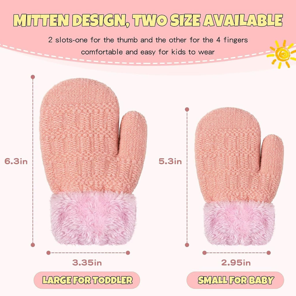 Winter Mittens Gloves Beanie Hat Set for Kids Baby Toddler Children, Thick Warm Knit Fleece Lined Thermal Set