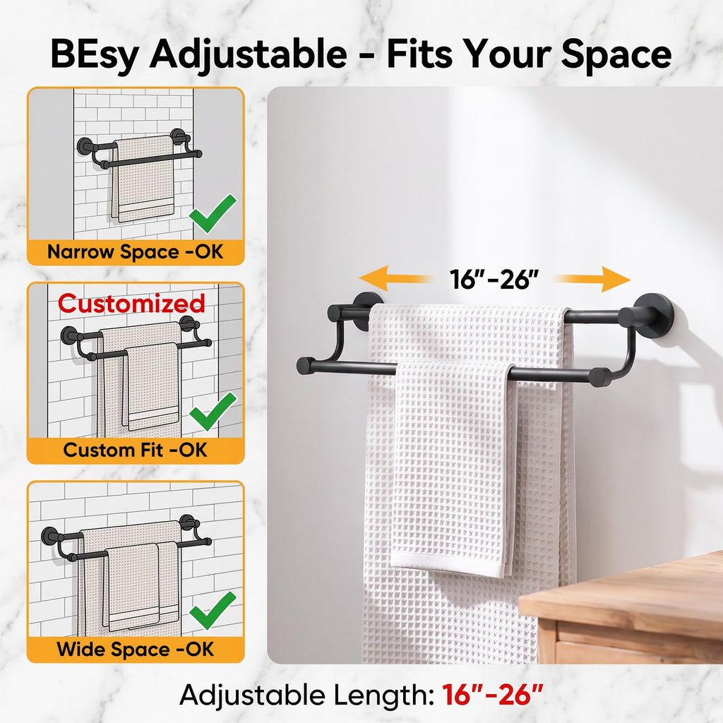Double Towel Bar Towel Rack Bath Wall Mounted Matte Black