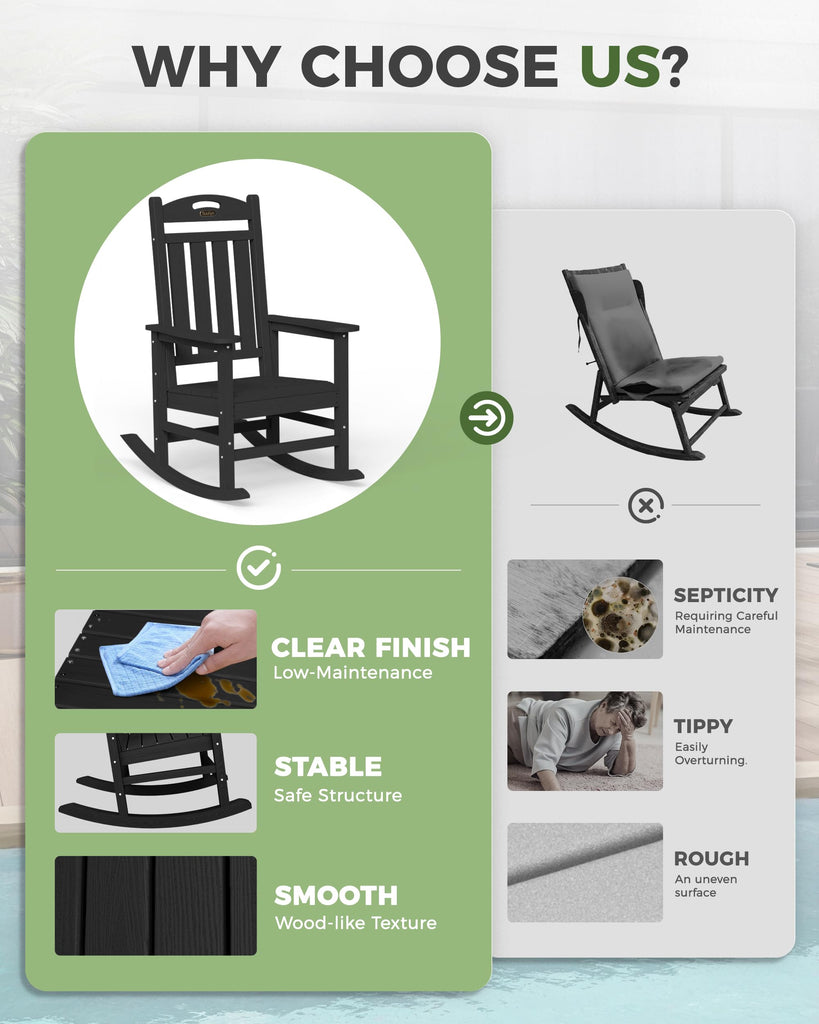 Outdoor Rocking Chair, Oversized HDPE Rocking Chair, All Weather