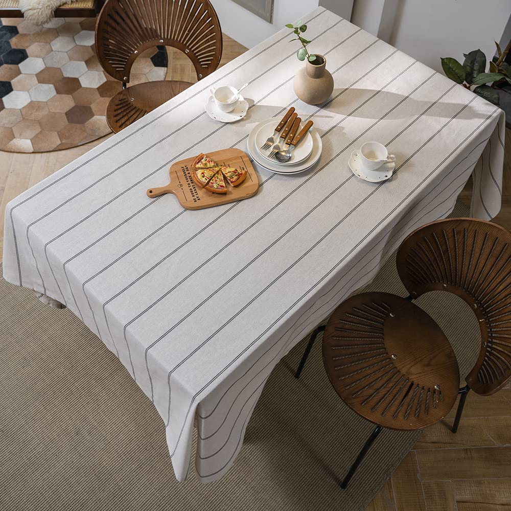 Cotton Linen Table Cloths Boho Farmhouse Heavy Fabric Table Cover Burlap Striped Washable Table Top for Parties